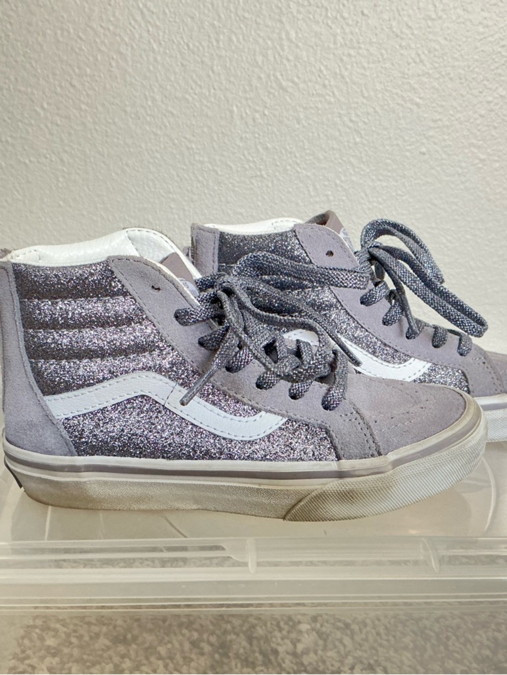 Vans Kids High-Top Glitter Skate Shoes - Lavender